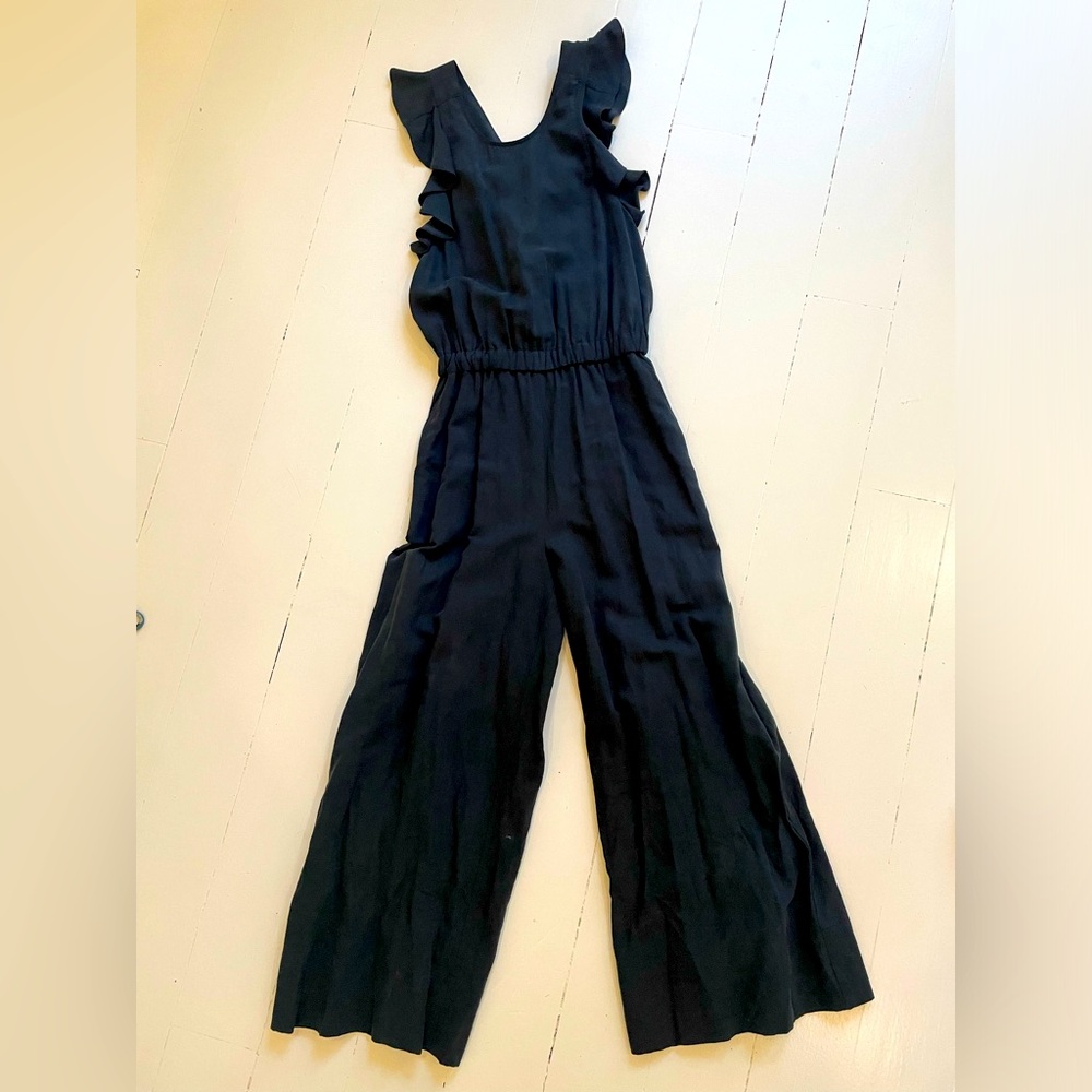 Ulla JohnsonViola Jumpsuit Black Wide Leg Ruffles Cross Back With Tieq